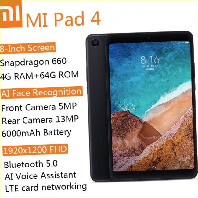 Xiaomi MI Pad 4 Tablet, 8.0 hüvelyk, Android, Wi Fi, LTE, 4GB 64GB, HD kijelző, 6000mAh, MIUI 9.0, Snapdragon 660 Core 8, Tablet PC|Táblák||| Aliexpress