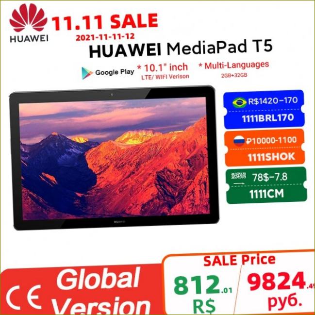 Globális verzió HUAWEI MediaPad T5 4GB 64GB Tablet 10.1